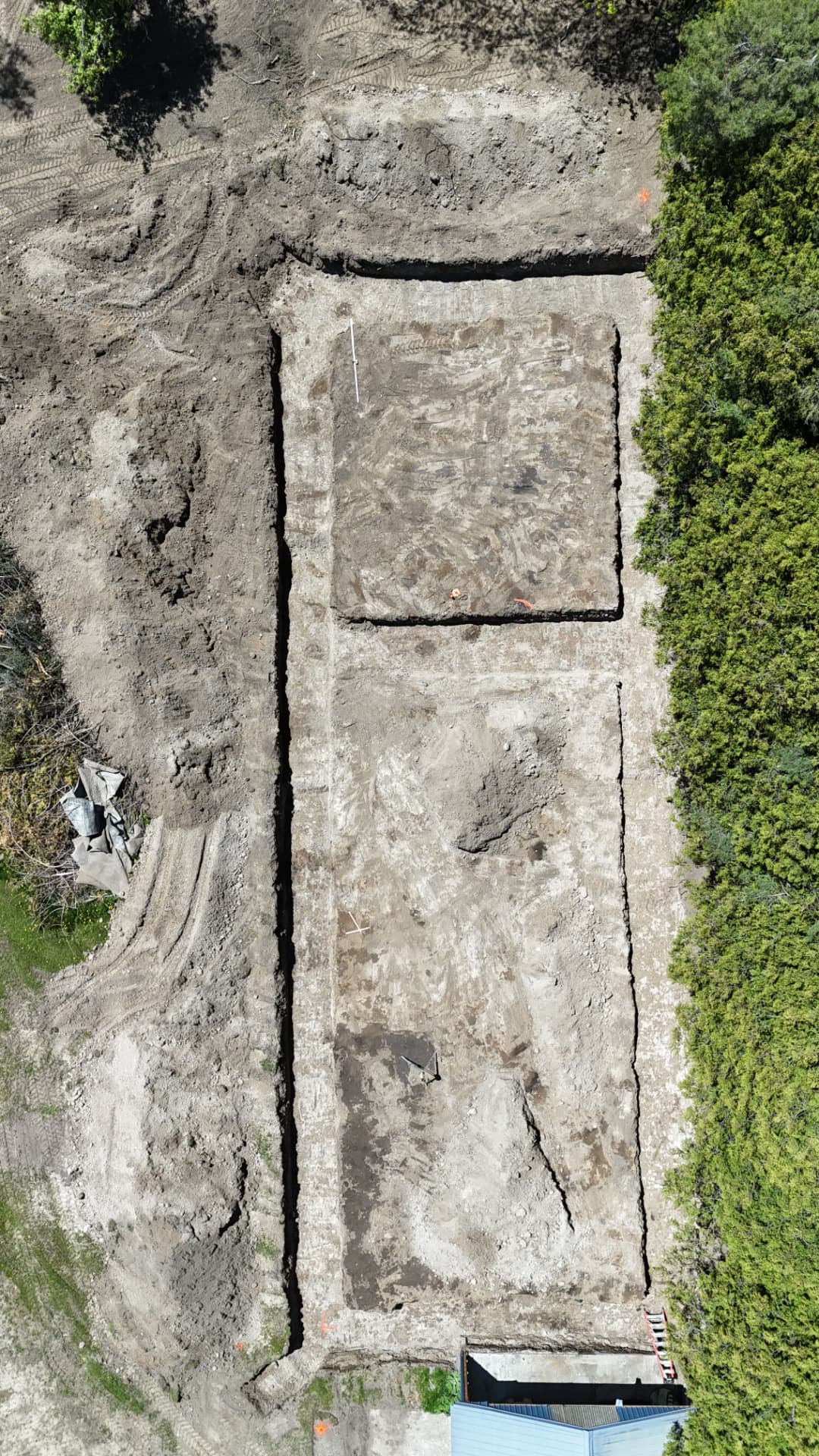 Aerial view of a foundation excavation footprint